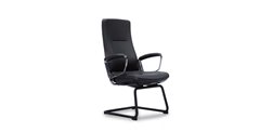 Medium back of Liven office chair in black leather. Black powder coated cantilever base.