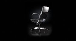 Low back of Liven office chair in black leather. Half back in glossy finish.
