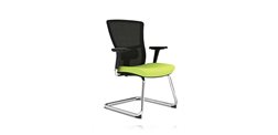 Soul office chair in black mesh back and green seat with chrome cantilever base.